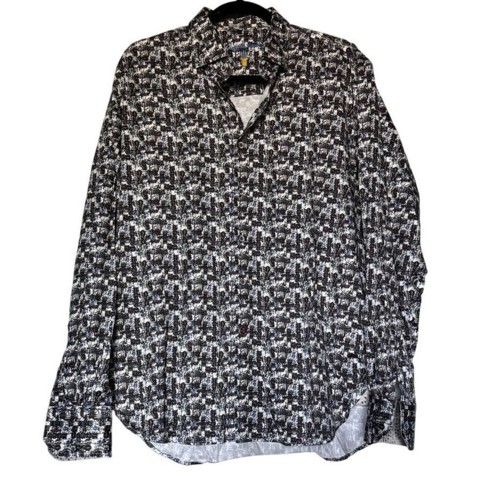 Luchiano Visconti Men's Button Up Shirt Multicolor Abstract Grid Long Sleeve L